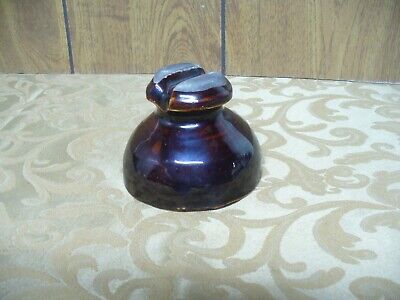 Old Brown Porcelain Ceramic Telephone Insulator Saddle Shaped Small Top Head