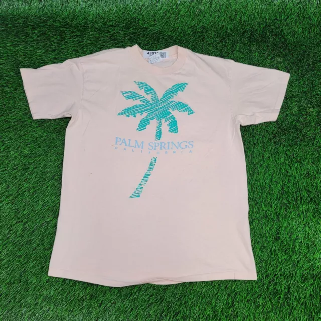 Vintage 80s Palm-Springs California Palm-Tree Shirt Medium Pink Single-Stitch