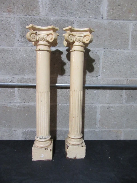 ~ Pair Antique Cherry Wood Columns With Ornate Capitals ~ 30" ~ Salvage 2