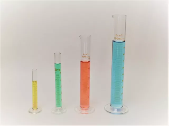 4 CYLINDER SET GRADUATED MEASURING 5 10 50 100mL LAB BOROSILICATE GLASS LAB NEW