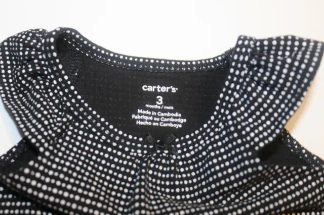 Carter's baby girl 3 months one piece bodysuit black with white dots cap sleeve