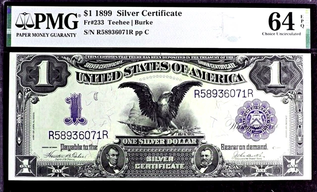 1899 $1 Silver Certificate Black Eagle ~ Gorgeous Pmg Choice Uncirculated 64 Epq