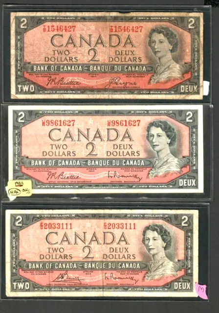 3 For 1 $2 "Bank Of Canada" 3 For 1  $2 "1954"  (Bank Of Canada) 3 Notes 1 Money