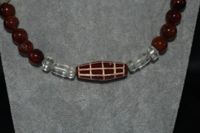 Wonderful Old Pyu Culture Etched Carnelian Bead Necklace with Yemeni Hakik Beads 4