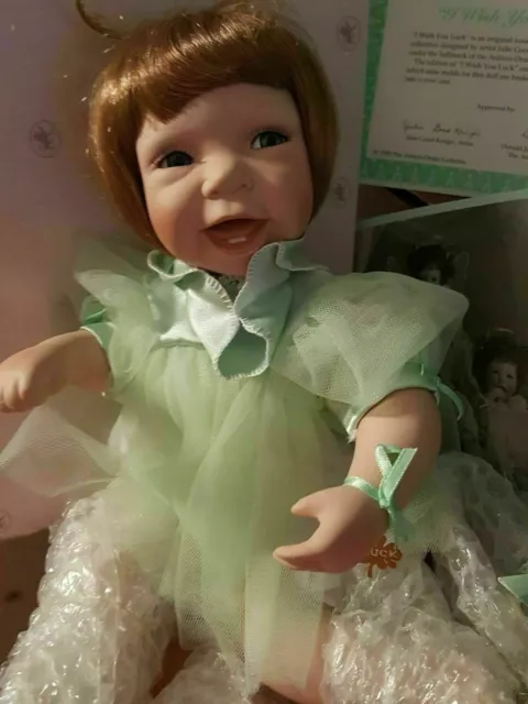 All I wish for you is Luck Angel Shamrock Green 9" Porcelain Doll Ashton Drake 3