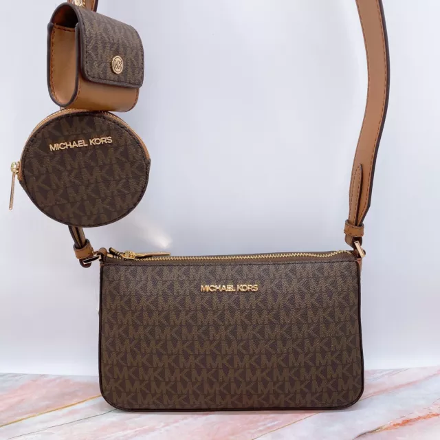 michael kors multi pochette with airpods case and coin case jet set brown  crossbody bag