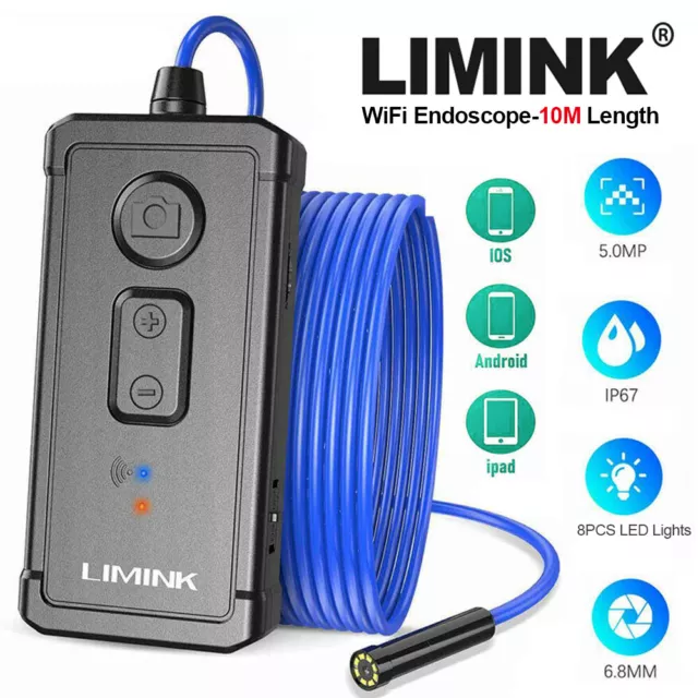 Limink 6.8mm WiFi Endoscope Borescope Snake Inspection Camera 8 LED Waterproof