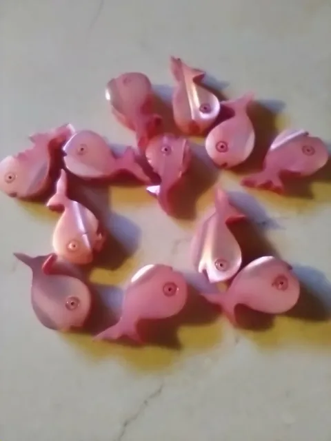 Lot of 12 Vintage Zuni Fetish Shell Hand Carved Fish Whale Beads Pink