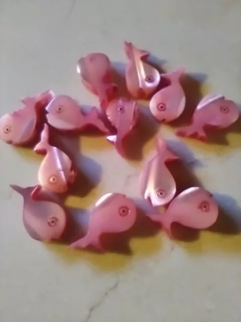 Lot of 12 Vintage Zuni Fetish Shell Hand Carved Fish Whale Beads Pink