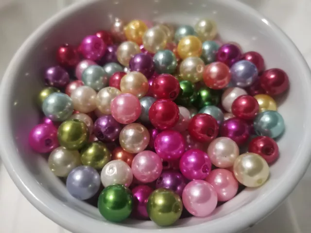 300pcs 10mm Acrylic Faux Pearl Round Spacer Beads ASSORTED MIXED COLORS X31