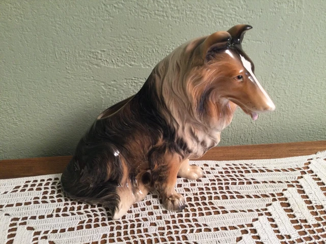 Vintage Ceramic Collie Lassie Dog Planter Figurine 7 1/2" Tall