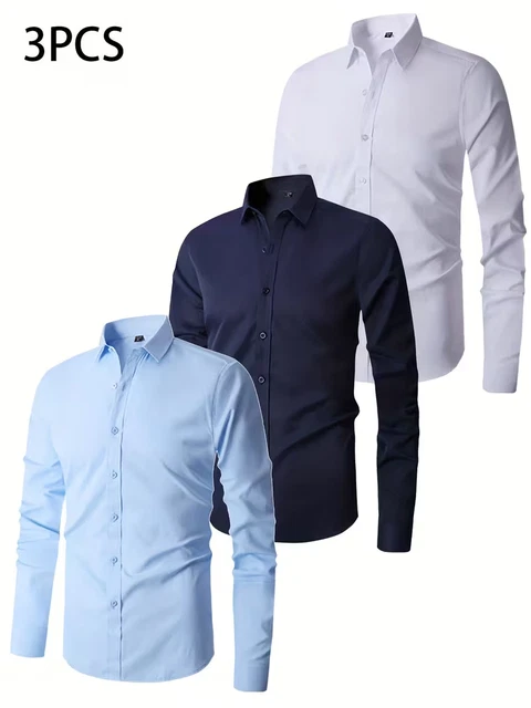 Set 3 PZ Camicia Alta Sartoria (S - Bianco Blu Celeste) Casual, Moderno, Elegante - Foto 4