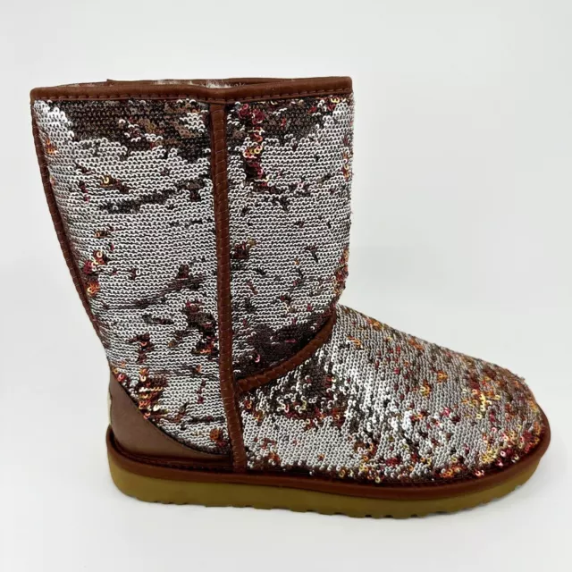 UGG Classic Short Sparkles Sequin Silver Brown Womens Boots 1002766W AUTM