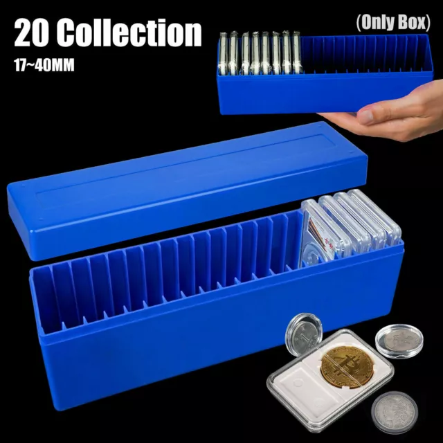 Storage Box Plastic Case for 20 Certified PCGS NGC Slabs Coin Holders Blue 2