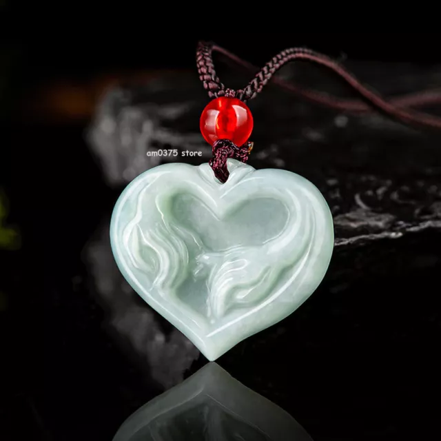 Natural Grade A Jade Jadeite Women Men Lover Loving Heart Hand Pendant Gift