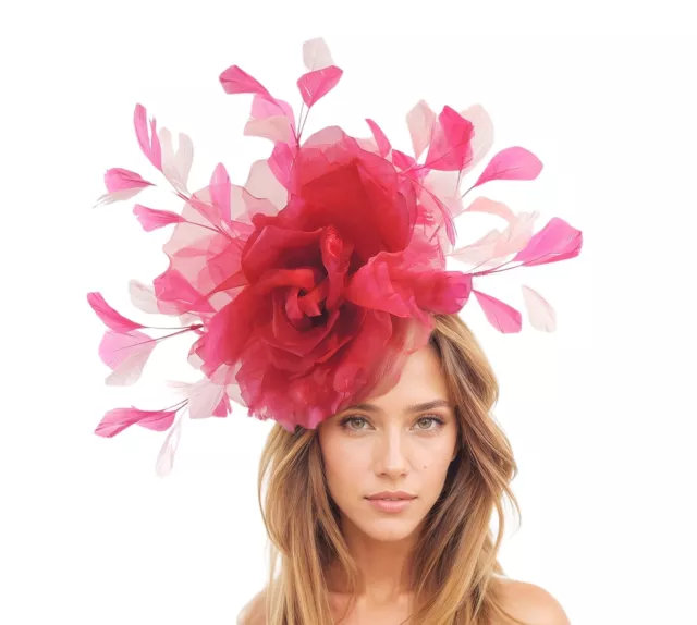 Womens Kentucky Hat Derby Wedding Ascot Fascinator  Fuchsia Baby Blush Hot Pink