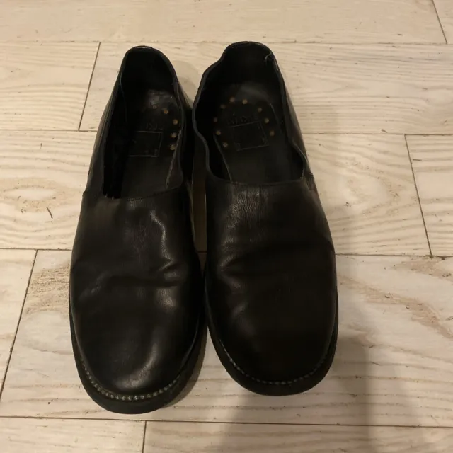 Guidi black leather slip on loafer shoes size 42