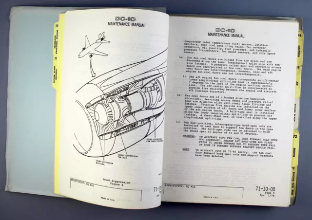 Douglas Dc-10 Vintage 1978 Airline Maintenance Manual Chapters 70 - 80 & 91