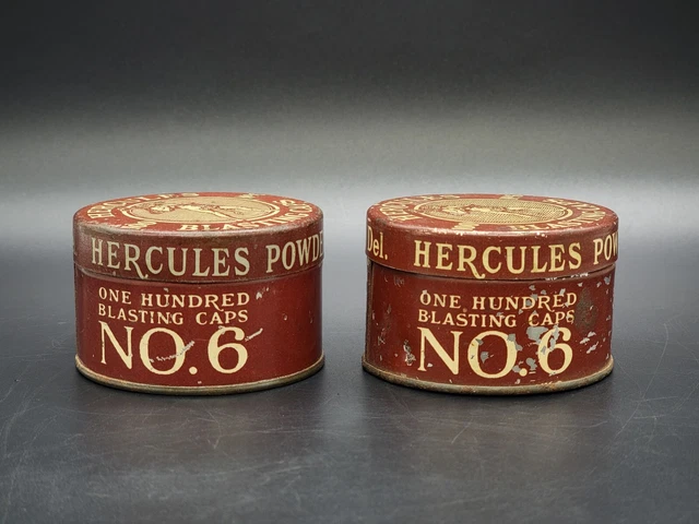Vintage Hercules No. 6 Blasting Caps, 2 Empty Tins, Nice!
