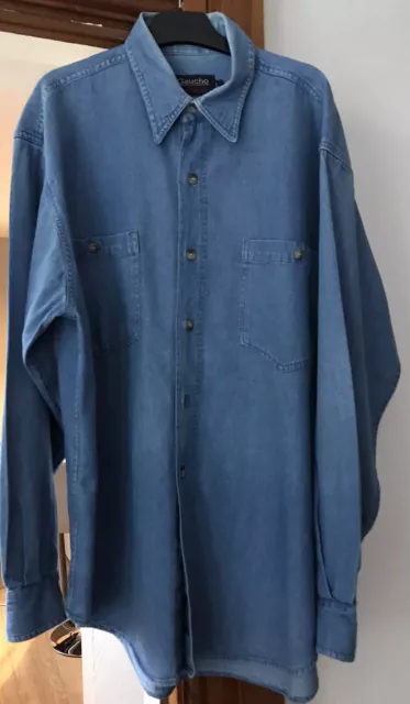 Chemise Vintage Années 1980 Authentique Gaucho Denim Bleu Large 100 % Coton 3