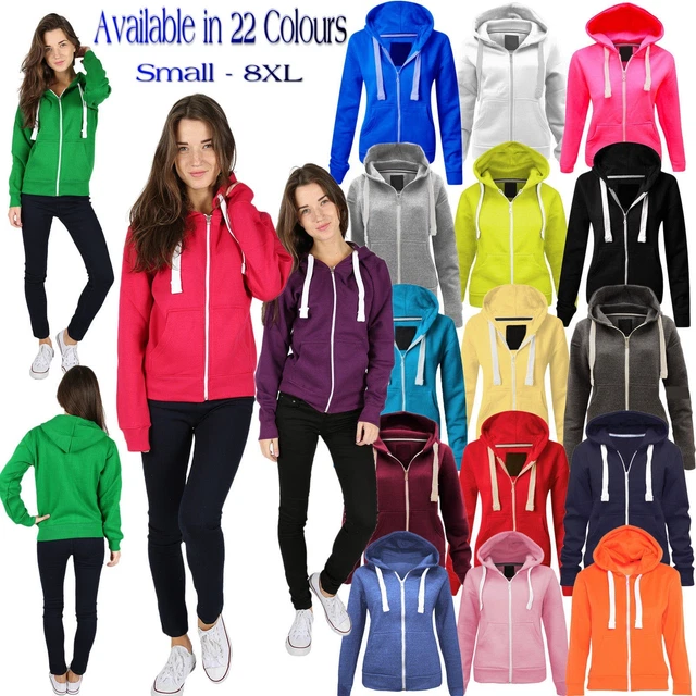 Ladies Fleece PLAIN ZIP HOODIE Plus Size Zipper Sweatshirt Jacket Small-XXXXXXXL