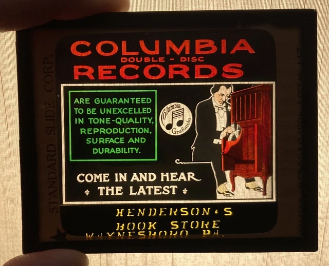 Advertising Movie Theater Magic Lantern Glass Slide Columbia Grafonola Records