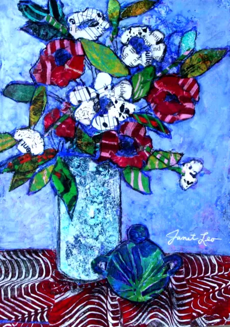 JANET LEO  sfa   ORIGINAL MIXED MEDIA   collage   REJOICE   floral