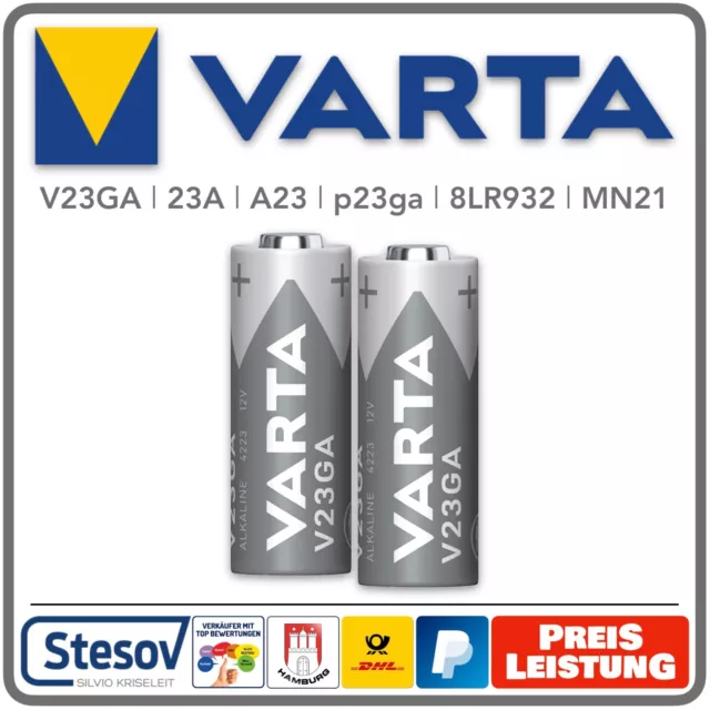 2 Alkaline Batterie VARTA 23A 12V Volt p23ga 8LR932 Mn21 V23GA A23 Ø10