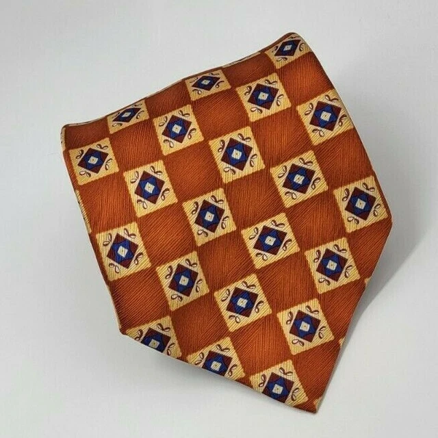 Jos A Bank Silk Tie Orange Gold Red Blue Geometric Men Necktie 59 x 3.75