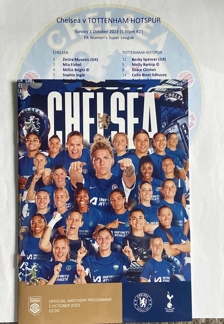 Chelsea Programmes OFFICIAL PROGRAMME+T/SHEET 1/10/2023 CHELSEA WOMAN v TOTTENHAM HOTSPUR ...
