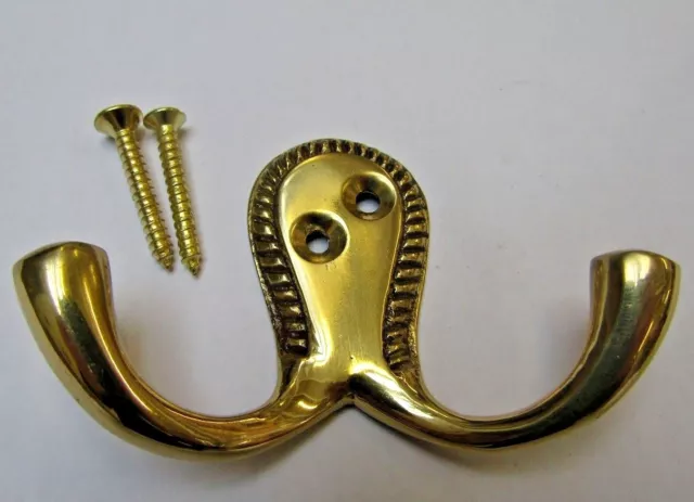 PACK OF 5 DOUBLE ROBE HOOK solid brass Georgian hanging hook hanger peg