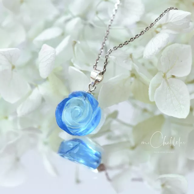 Hand Carved Natural Aquamarine Flower Pendant Necklace 3