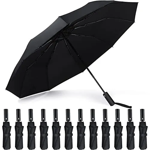 12 Pcs Windproof Travel Umbrella 10 Ribs Automatic Open Close Umbrella Strong
