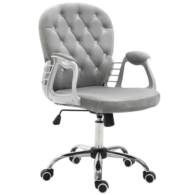 Vinsetto Office Chair Velour Diamond Tufted Padded Ergonomic 360° Swivel Grey