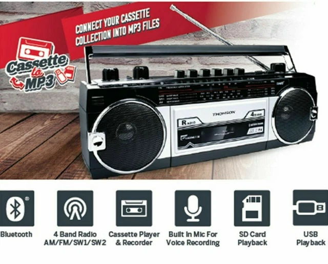 THOMSON BLUETOOTH RADIO Cassette Player Tape to MP3 Converter USB Portable NEW 64.00