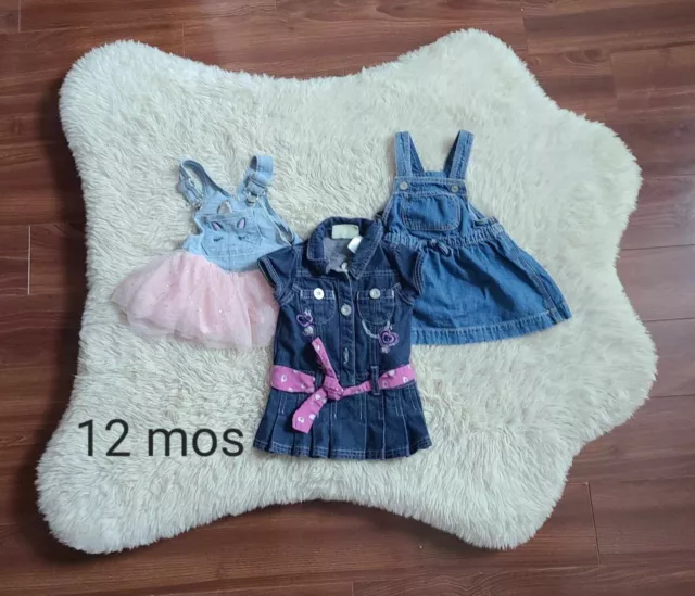 Lot of 3 Baby Girls Carters Gap Oshkosh Overalls Dress Set 12 Months 1 Year Old