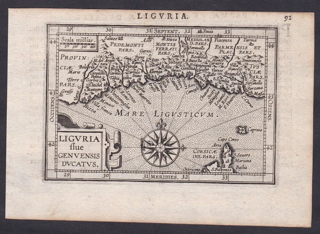 Liguria Italia Mappa Ortelius Engraving Stampa 1609