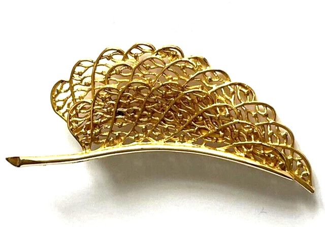 TRÈS JOLIE BROCHE Vintage Feuille Doré fausse perle nacré 5