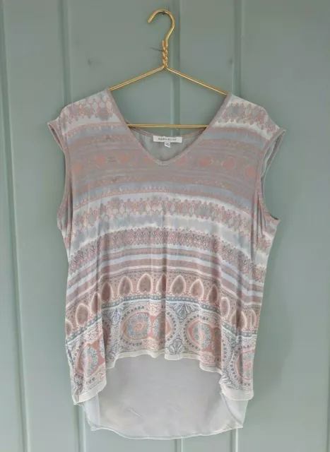 Rose + Olive Womens XL Shirt Top High Low Aztec Tribal Cross Back Gray Coral
