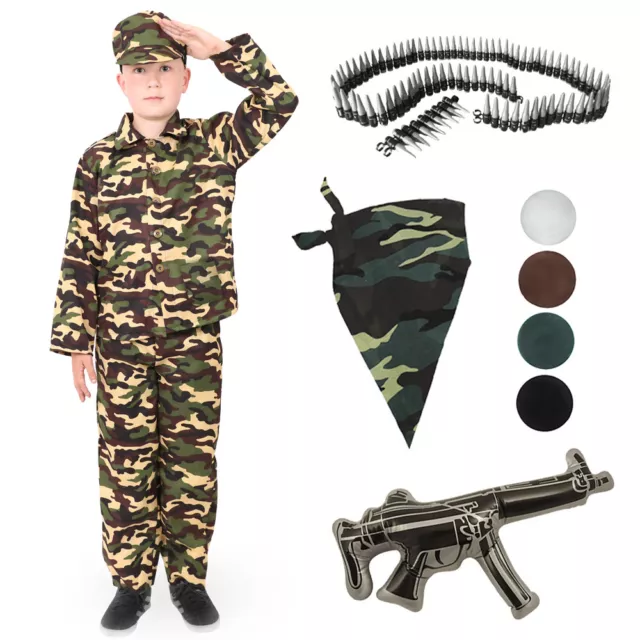 Bambini Esercito Ragazzo Costume Soldato Militare Mimetico Accessori Esercito Abito Fantasia