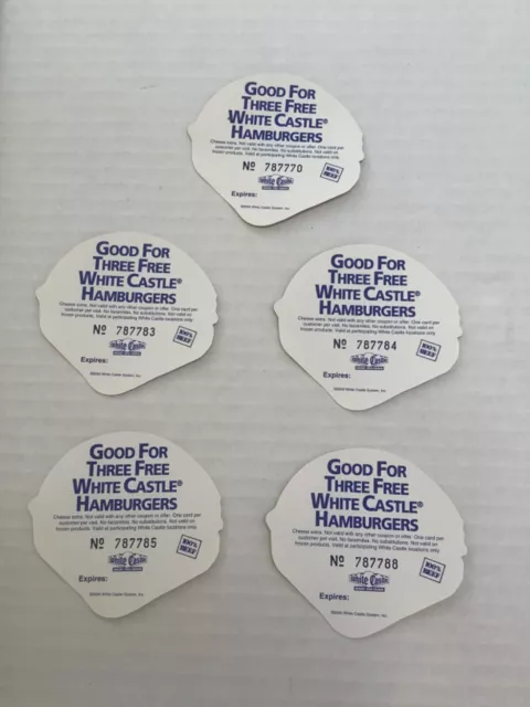 White Castle, Five Coupons, Each Good for Three Free Hamburgers,  Mint 2