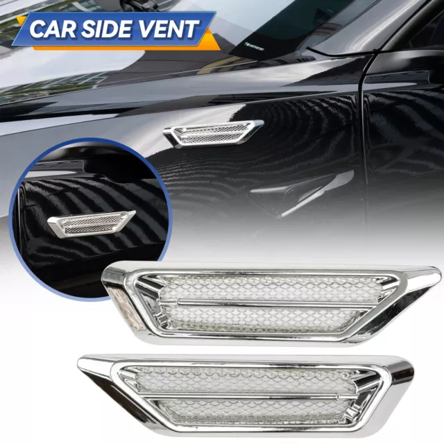 Universal 2x Car Fender Side Hood Vent Air Flow Decor Chrome Sticker Accessories