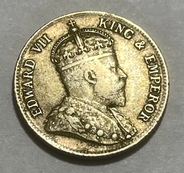 British CEYLON - Edward VII - Silver 25 Cents 1909 - Km-98 - About Uncirculated!