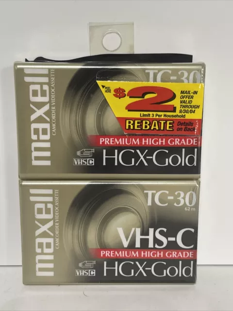 Pack Of 2 Maxwell VHS-C TC-30 HGX-Gold Premium High Grade Video Tapes New Sealed