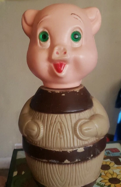 Vintage Gregg Novelty Productions Pig In Barrel Bank Blow Mold. 12 Inches  Tall.