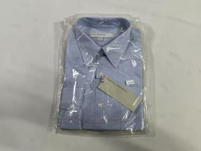 Mens Perry Ellis Portfolio Blue Cotton Button Down Shirt Size 17.5 32 NEW