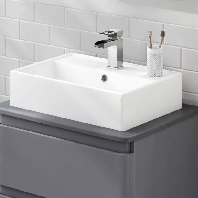 Bathroom Wash Sink Basin Wall Hung Rectangular Ceramic Countertop White 2