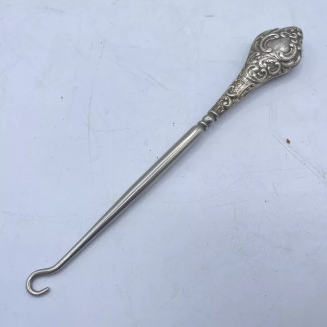 Corsetto/Bacchetta Gancio Bottone Manico Ornato Acciaio Antico 6 1/2" Autentico Vintage