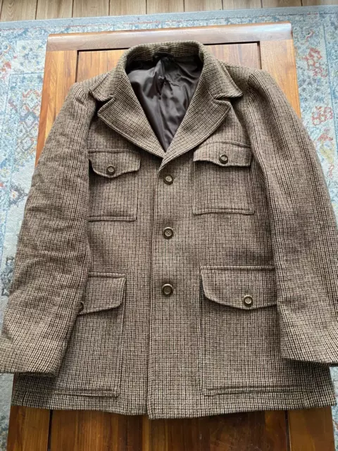 St. Michael’s Vintage Tweed Safari Jacket | 70s 80s | Big Collar | 40/42