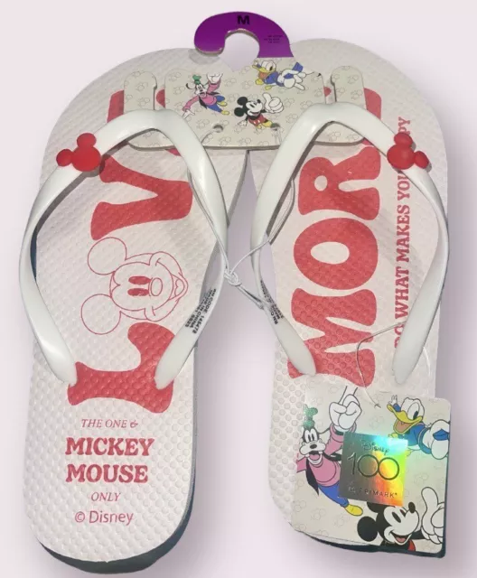 Disney 100 Mickey Mouse “ Love More” Flip-Flops Size M Women’s USA 7/8 NEW